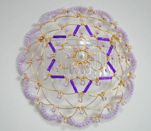 Gold Orchid Star of David Beaded Wire Kippah