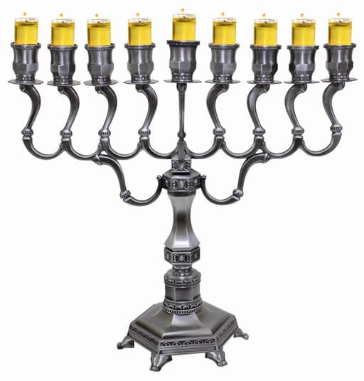 Majestic Oil Menorah, Pewter Plated 14"