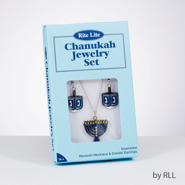 Menorah Necklace and Dreidle Earrings Set