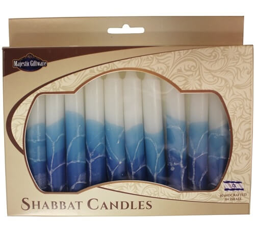 Safed Shabbat Candles, Graduated Blues with White