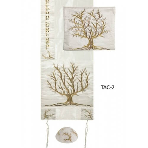 Embroidered Tree of Life Tallit Set Gold, by Yair Emanuel