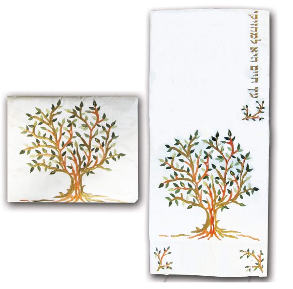 Embroidered Tree of Life Tallit Set Green, by Yair Emanuel