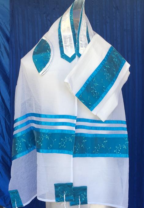 Ocean Blue Chiffon Silk Ribbons Tallit Set