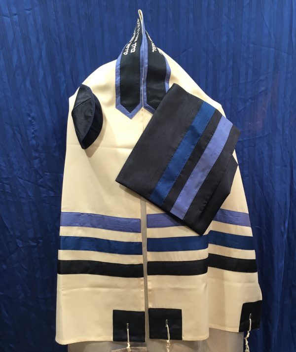 Multi Shades of Blue Stripes Wool Tallit Set