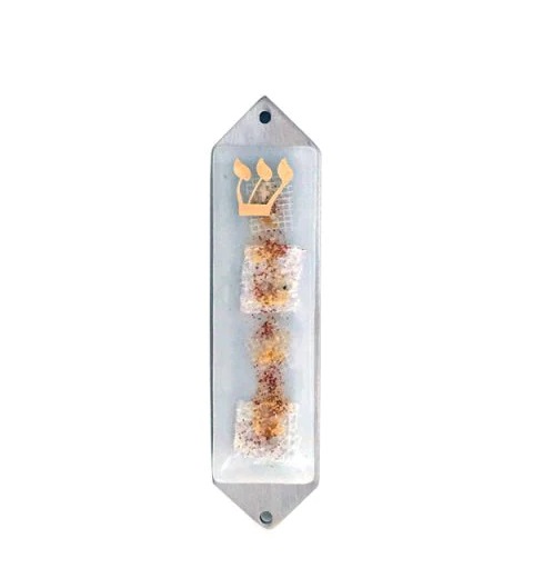Collage Mezuzah White, by Sarah Beames