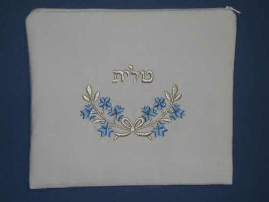Tallit Bag, White with Blue and Silver