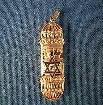 Ornate Enameled Gold Mezuzah