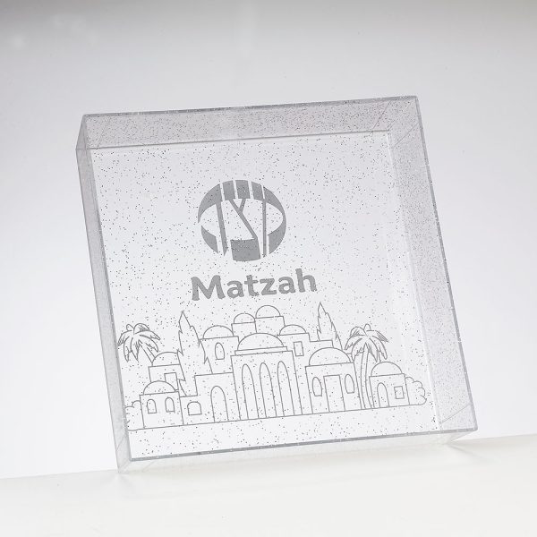 Square Acrylic Matzah Tray With Glitter