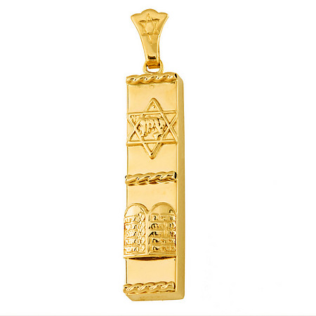 Gold Mezuzah with Tablets and Star, Rectangular