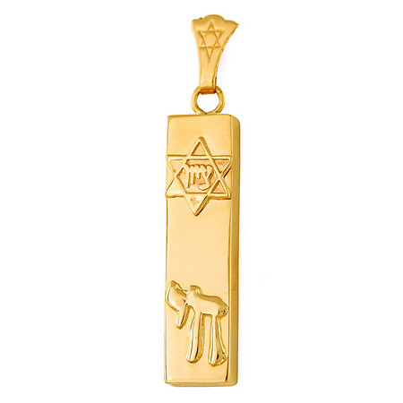Classic Gold Mezuzah with Star and Chai