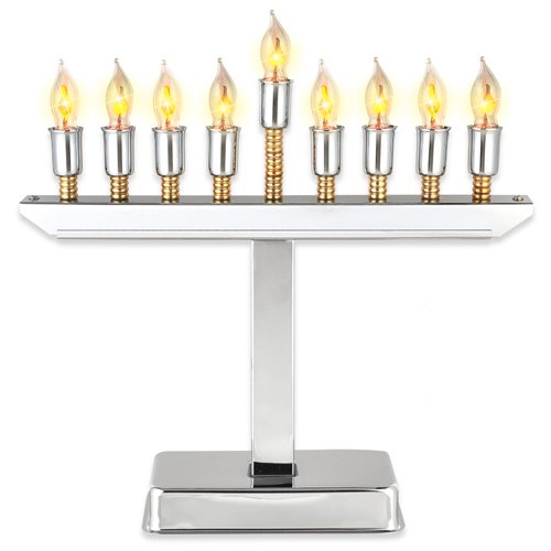 High Polish Chrome Plated Electric Menorah, Gold Accents