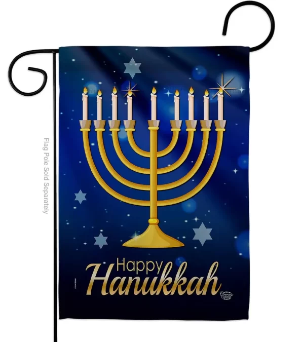 Garden Flag- Happy Hanukkah Navy with Gold Menorah