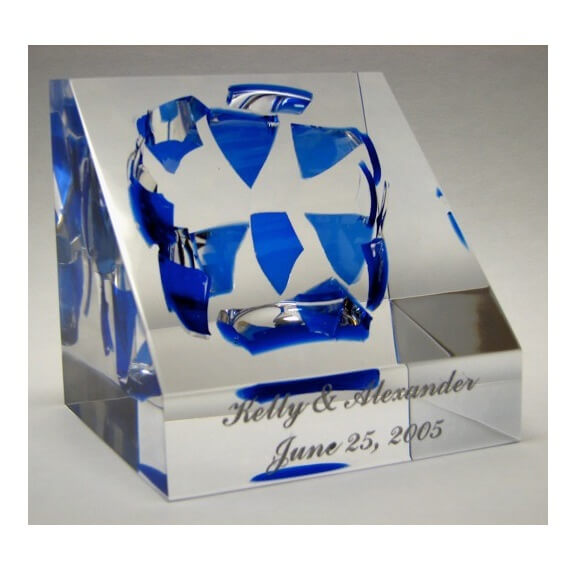 Broken Wedding Glass Lucite Cube, Slanted