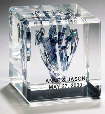 Broken Wedding Glass Lucite Cube, Square