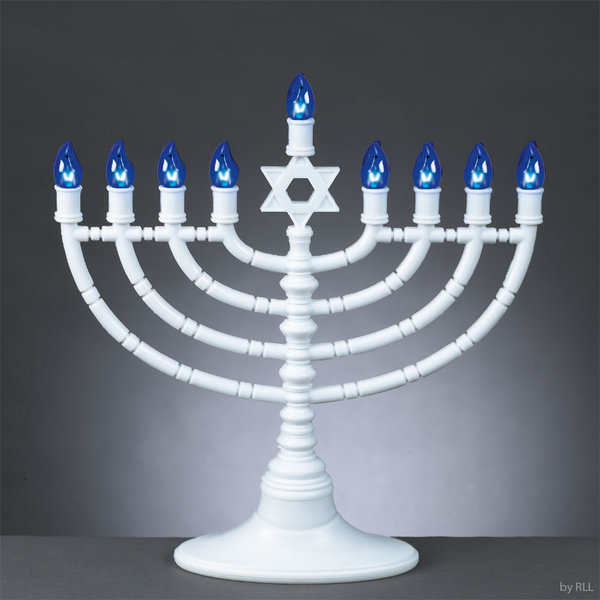 LED Electric White Menorah with Blue Bulbs