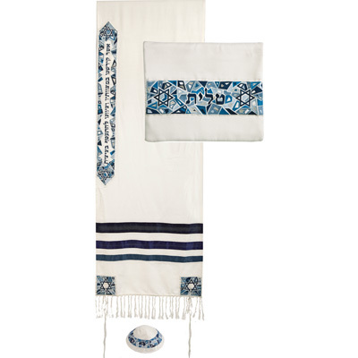 Mosaic & Star Tallit Set in Blues, by Emanuel