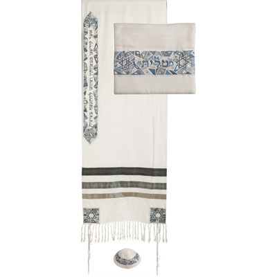 Mosaic & Star Tallit Set in Grays, by Emanuel