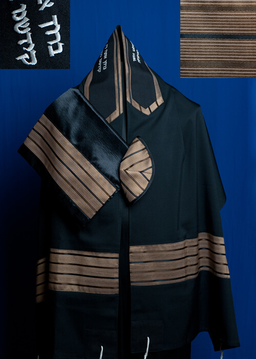 Black and Copper Wool Tallit Set
