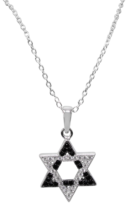 Black & White Crystal Star of David with Sterling Silver Chain