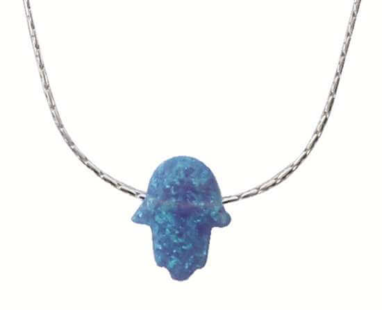 Blue Opal Hamsa on Sterling Silver Chain