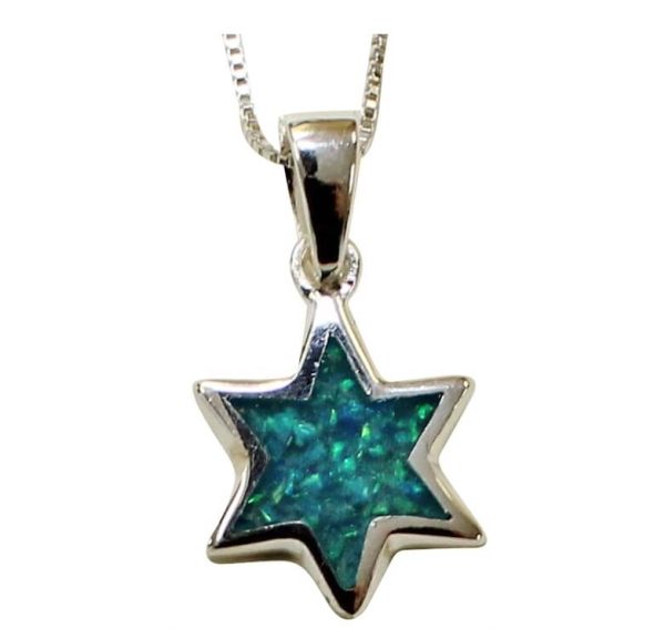 Blue Green Opal Star of David on Sterling Silver Chain