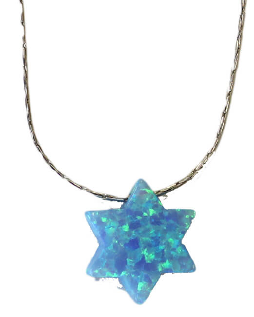 Blue Opal Star of David with Sterling Silver Chain