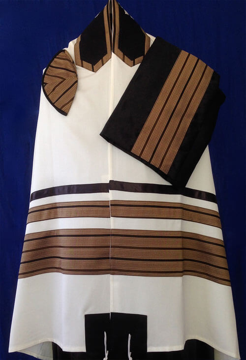 Copper and Black Wool Tallit Set