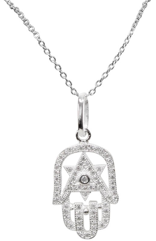 Crystal Hamsa with Star of David and Sterling Silver Chain