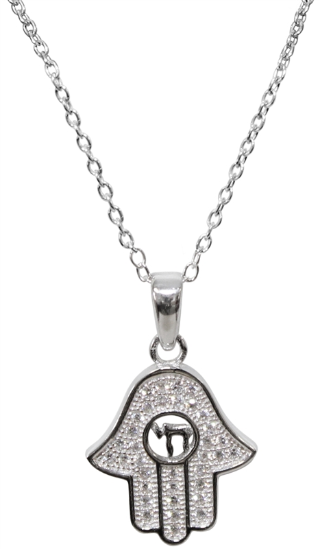 Crystal Hamsa with Chai and Sterling Silver Chain
