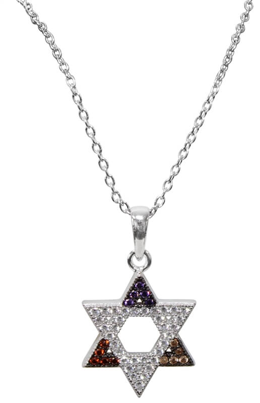 Crystal & Multi Colored Star of David with Sterling Silver Chain