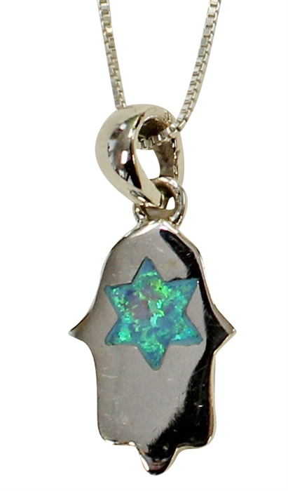 Hamsa with Opal Star of David and Sterling Silver Chain