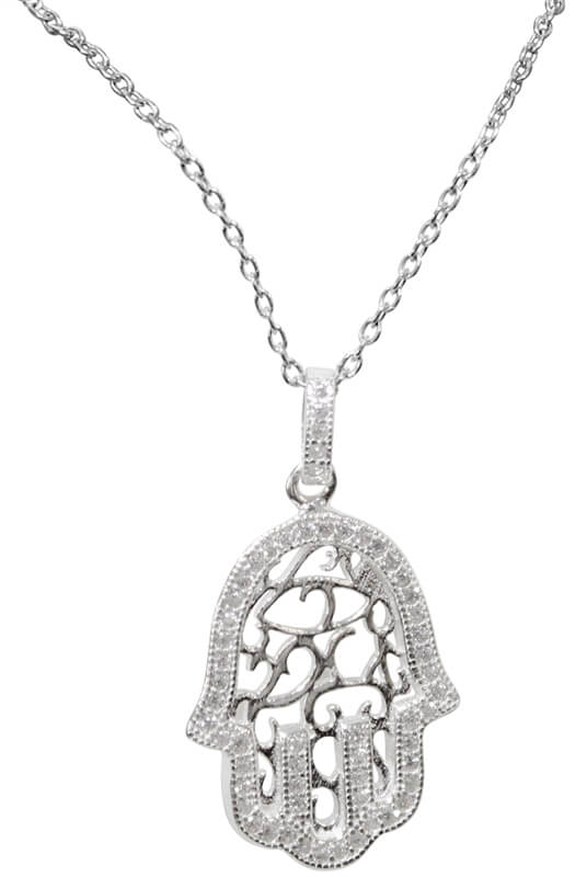 Lacy Hamsa with Crystals and Sterling Silver Chain