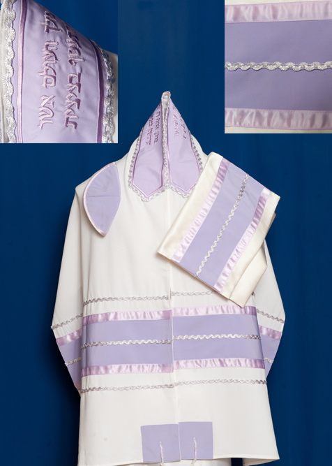 Lavender Ribbon on Brushed Cotton Tallit Set