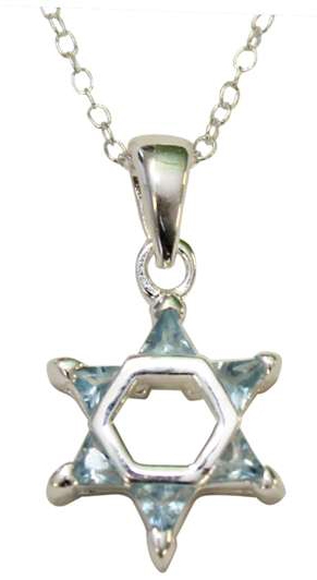 Light Blue Crystals Star of David with Sterling Silver Chain