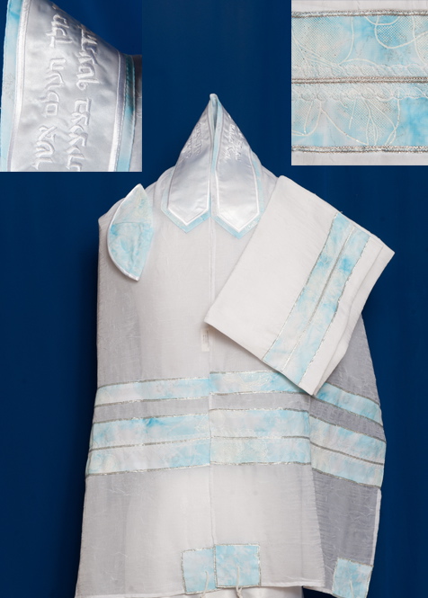 Light Blue Tie Dye on Chiffon Tallit Set