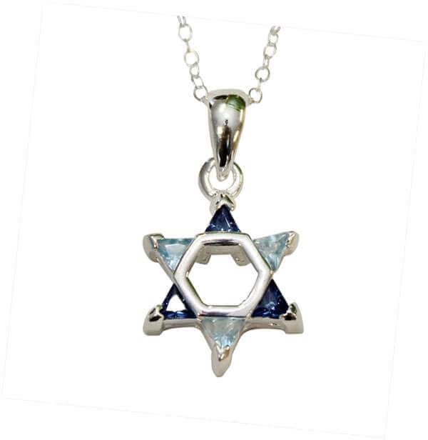 Multi Blue Crystals Star of David with Sterling Silver Chain
