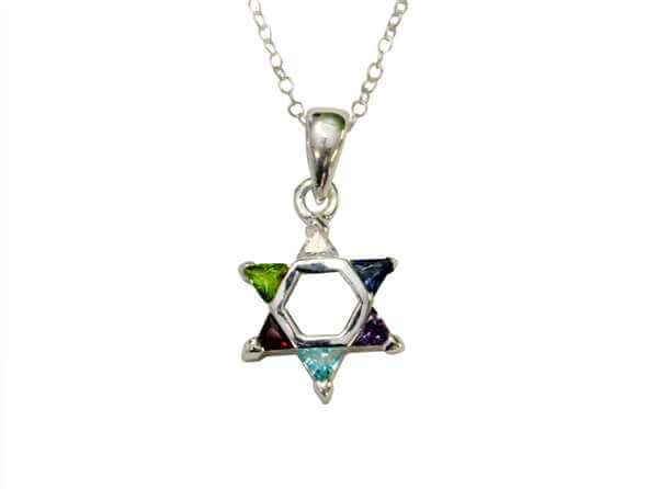 Multi Colored Star of David with Sterling Silver Chain