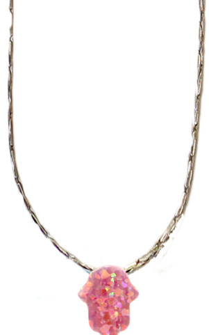 Pink Opal Hamsa with Sterling Silver Chain