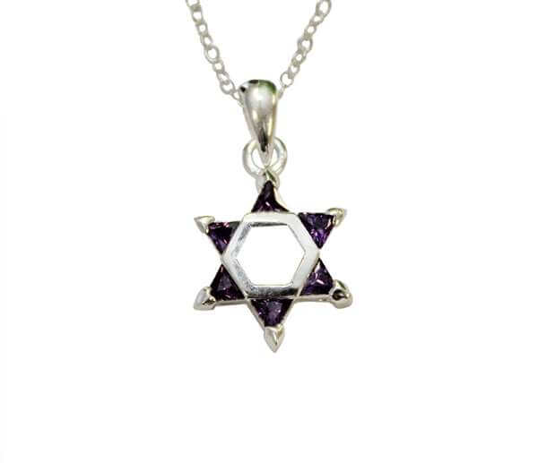 Purple Crystals Star of David with Sterling Silver Chain