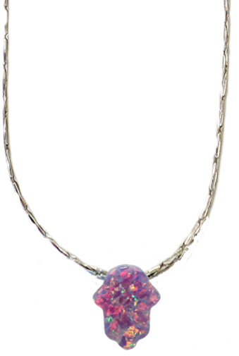 Purple Opal Hamsa with Sterling Silver Chain