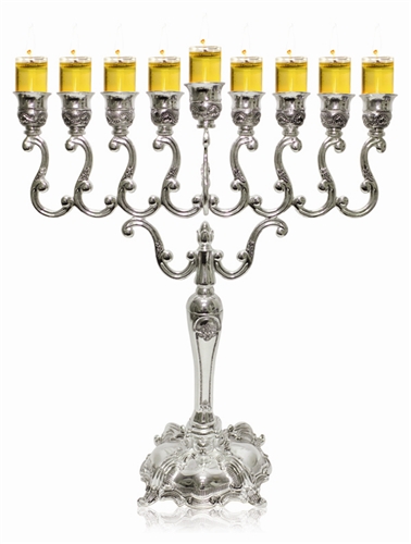 Traditional Oil Menorah, Silver Plated 14"