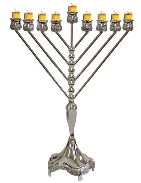 Modern Tradition Oil Menorah, Silver Plated 18"