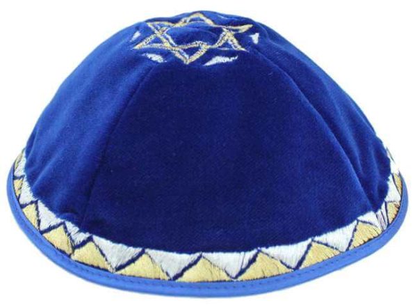Velvet Kippah, Royal Blue with Star of David