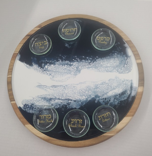 Acacia Wood and Resin Parting of the Sea Seder Plate