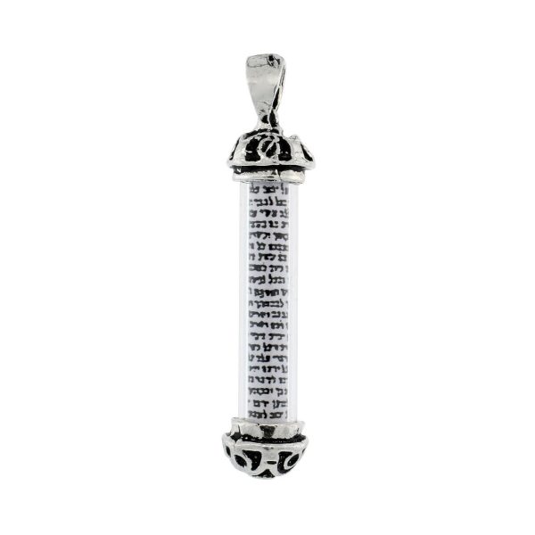 Clear Tube Crown Mezuzah with Sterling Silver Chain