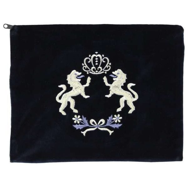 Tallit Bag Navy Velvet with Lions of Judah