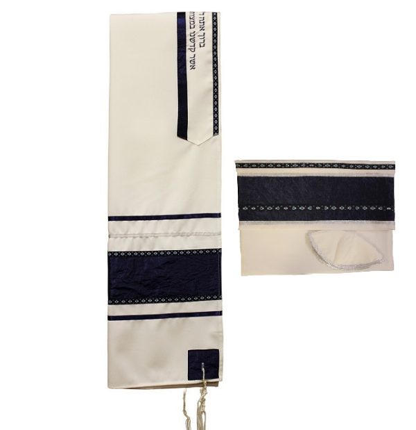 Navy Blue with Silver and Blue Ribbons Tallit Set