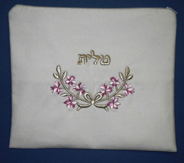 Tallit Bag, White with Silver & Violet