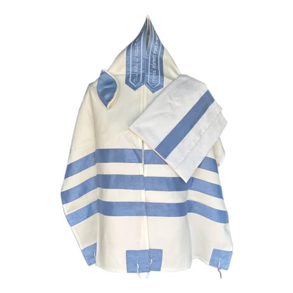 Light Blue Silk Ribbons on Brushed Cotton Tallit Set