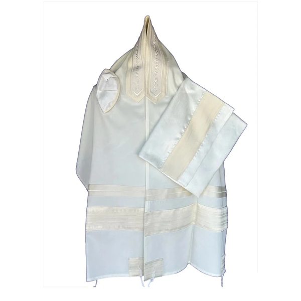 Cream & White Cotton Tallit Set